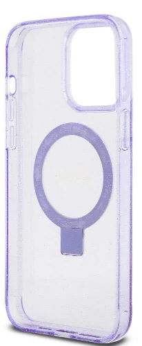 Apple iPhone 15 Pro Max Kılıf Guess Orjinal Lisanslı Magsafe Şarj Özellikli Simli Arka Yüzey Ring Standlı Kapak - Siyah