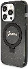 Apple iPhone 15 Pro Max Kılıf Guess Orjinal Lisanslı Magsafe Şarj Özellikli Simli Arka Yüzey Ring Standlı Kapak - Siyah