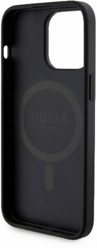 Apple iPhone 15 Pro Max Kılıf Guess Orjinal Lisanslı Magsafe Şarj Özellikli Yazı Logolu 4G Desenli Kapak + Powerbank 5000mAh 2in1 Set - Siyah