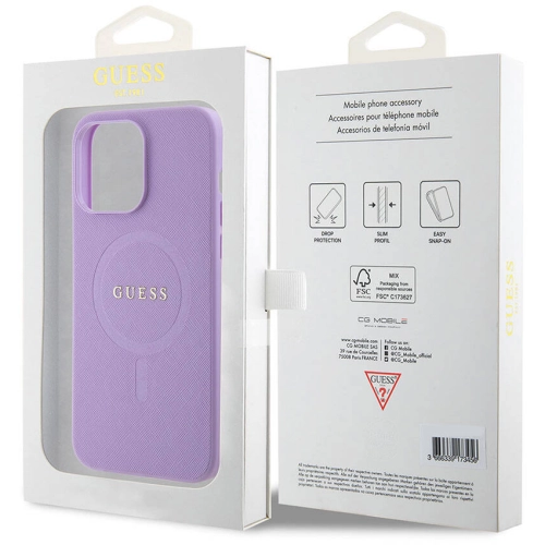 Apple iPhone 15 Pro Max Kılıf Guess Orjinal Lisanslı Magsafe Şarj Özellikli Yazı Logolu Saffiano Kapak - Pembe