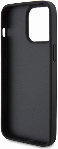 Apple iPhone 15 Pro Max Kılıf Guess Orjinal Lisanslı PU Deri Taşlı Üçgen Logo 4G Desenli Strass Kapak - Siyah