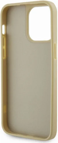 Apple iPhone 15 Pro Max Kılıf Guess Orjinal Lisanslı Taşlı Arka Yüzey Üçgen Logolu Kapak - Gold