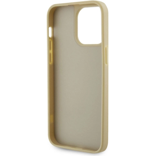 Apple iPhone 15 Pro Max Kılıf Guess Orjinal Lisanslı Taşlı Arka Yüzey Üçgen Logolu Kapak - Gold