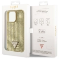 Apple iPhone 15 Pro Max Kılıf Guess Orjinal Lisanslı Taşlı Arka Yüzey Üçgen Logolu Kapak - Gold