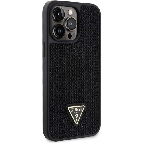 Apple iPhone 15 Pro Max Kılıf Guess Orjinal Lisanslı Taşlı Arka Yüzey Üçgen Logolu Kapak - Pembe