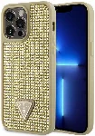 Apple iPhone 15 Pro Max Kılıf Guess Orjinal Lisanslı Taşlı Arka Yüzey Üçgen Logolu Kapak - Gold
