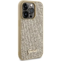 Apple iPhone 15 Pro Max Kılıf Guess Orjinal Lisanslı Yazı Logolu Disco Script Metal Kapak - Gold
