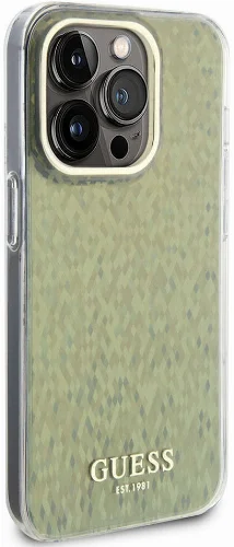 Apple iPhone 15 Pro Max Kılıf Guess Orjinal Lisanslı Yazı Logolu Mirror Disco Kapak - Gold