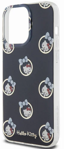 Apple iPhone 15 Pro Max (6.7) Kılıf Hello Kitty Orjinal Lisanslı Elektroplating Kaplama Kabarcık Baskılı Kapak - Siyah