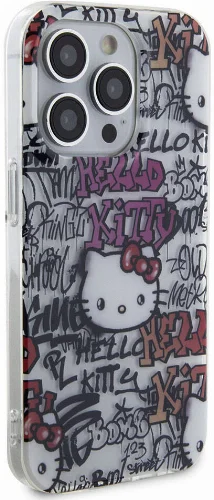Apple iPhone 15 Pro Max (6.7) Kılıf Hello Kitty Orjinal Lisanslı İkonik Logolu Etiket Graffiti Kapak - Pembe