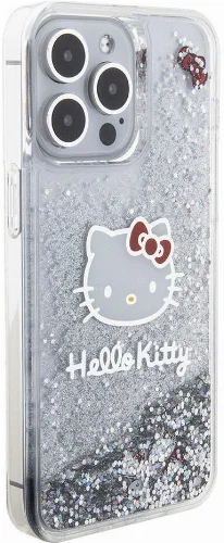 Apple iPhone 15 Pro Max (6.7) Kılıf Hello Kitty Orjinal Lisanslı İkonik Sıvılı Glitter Kapak - Şeffaf