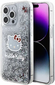 Apple iPhone 15 Pro Max (6.7) Kılıf Hello Kitty Orjinal Lisanslı İkonik Sıvılı Glitter Kapak - Şeffaf