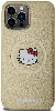 Apple iPhone 15 Pro Max (6.7) Kılıf Hello Kitty Orjinal Lisanslı Magsafe Şarj Özellikli Kitty Head Deri Kapak - Gold