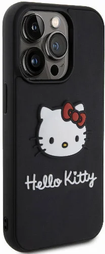 Apple iPhone 15 Pro Max (6.7) Kılıf Hello Kitty Orjinal Lisanslı Yazı ve İkonik Logolu 3D Rubber Kitty Head Kapak - Kırmızı