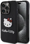 Apple iPhone 15 Pro Max (6.7) Kılıf Hello Kitty Orjinal Lisanslı Yazı ve İkonik Logolu 3D Rubber Kitty Head Kapak - Siyah