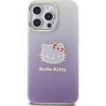 Apple iPhone 15 Pro Max Kılıf Hello Kitty Orjinal Lisanslı Yazı ve İkonik Logolu Elektroplating Kaplama Gradyan Kapak - Mor