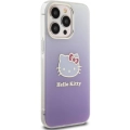Apple iPhone 15 Pro Max Kılıf Hello Kitty Orjinal Lisanslı Yazı ve İkonik Logolu Elektroplating Kaplama Gradyan Kapak - Mor