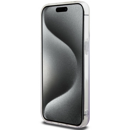 Apple iPhone 15 Pro Max Kılıf Hello Kitty Orjinal Lisanslı Yazı ve İkonik Logolu Elektroplating Kaplama Gradyan Kapak - Mor