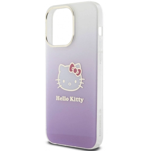 Apple iPhone 15 Pro Max Kılıf Hello Kitty Orjinal Lisanslı Yazı ve İkonik Logolu Elektroplating Kaplama Gradyan Kapak - Mor