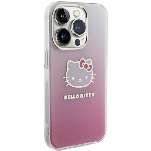 Apple iPhone 15 Pro Max Kılıf Hello Kitty Orjinal Lisanslı Yazı ve İkonik Logolu Elektroplating Kaplama Gradyan Kapak - Mor
