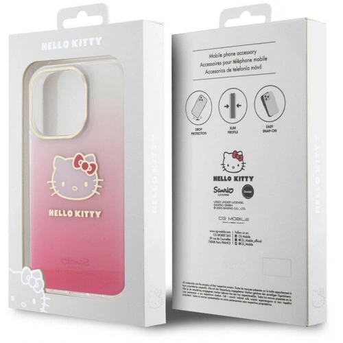 Apple iPhone 15 Pro Max Kılıf Hello Kitty Orjinal Lisanslı Yazı ve İkonik Logolu Elektroplating Kaplama Gradyan Kapak - Mor