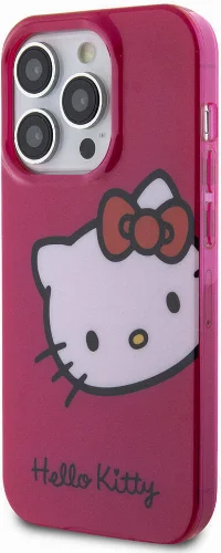 Apple iPhone 15 Pro Max (6.7) Kılıf Hello Kitty Orjinal Lisanslı Yazı ve İkonik Logolu Kitty Head Kapak - Beyaz