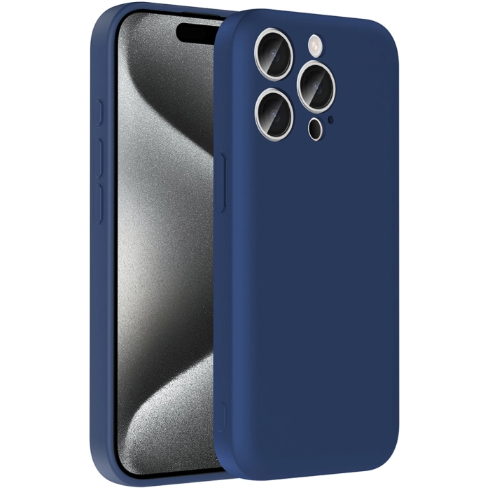 Apple iPhone 15 Pro Max (6.7) Kılıf İçi Kadife Dokulu Kartlık Hazneli Mat Vitra Silikon Kapak - Lacivert