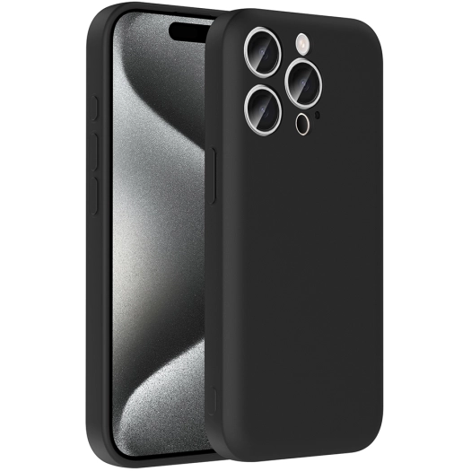 Apple iPhone 15 Pro Max (6.7) Kılıf İçi Kadife Dokulu Kartlık Hazneli Mat Vitra Silikon Kapak - Siyah