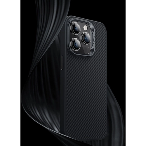 Apple iPhone 15 Pro Max Kılıf Karbon Fiber Magsafe Şarj Özellikli Benks Hybrid ArmorPro 600D Kevlar Kapak - Siyah