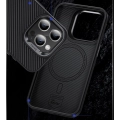 Apple iPhone 15 Pro Max Kılıf Karbon Fiber Magsafe Şarj Özellikli Benks Hybrid ArmorPro 600D Kevlar Kapak - Siyah