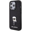 Apple iPhone 15 Pro Max (6.7) Kılıf Karl Lagerfeld İkonik Fixed Glitter Metal Logo Orjinal Lisanslı Kapak - Siyah