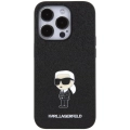Apple iPhone 15 Pro Max (6.7) Kılıf Karl Lagerfeld İkonik Fixed Glitter Metal Logo Orjinal Lisanslı Kapak - Siyah