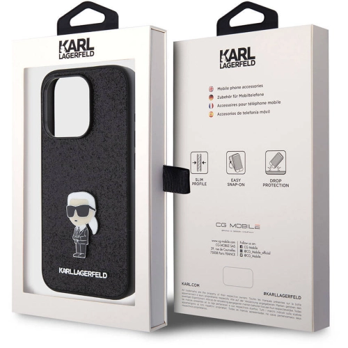 Apple iPhone 15 Pro Max (6.7) Kılıf Karl Lagerfeld İkonik Fixed Glitter Metal Logo Orjinal Lisanslı Kapak - Siyah