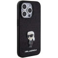 Apple iPhone 15 Pro Max (6.7) Kılıf Karl Lagerfeld İkonik Fixed Glitter Metal Logo Orjinal Lisanslı Kapak - Siyah