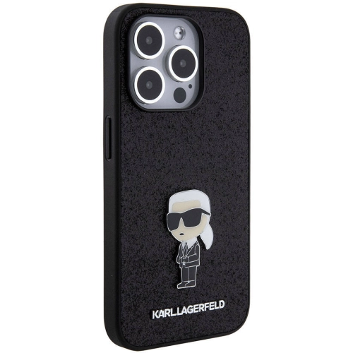 Apple iPhone 15 Pro Max (6.7) Kılıf Karl Lagerfeld İkonik Fixed Glitter Metal Logo Orjinal Lisanslı Kapak - Siyah