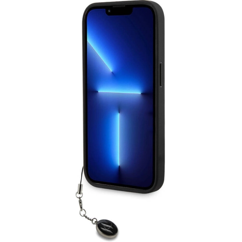 Apple iPhone 15 Pro Max (6.7) Kılıf Karl Lagerfeld Orjinal Lisanslı Anahtarlıklı Taşlı KL Yazılı Saffiano Rhinestones Kapak - Pembe