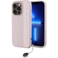 Apple iPhone 15 Pro Max (6.7) Kılıf Karl Lagerfeld Orjinal Lisanslı Anahtarlıklı Taşlı KL Yazılı Saffiano Rhinestones Kapak - Pembe