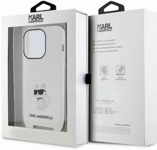 Apple iPhone 15 Pro Max (6.7) Kılıf Karl Lagerfeld Orjinal Lisanslı Boyun Askılı Choupette İkonik Crossbody Kapak - Şeffaf