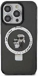 Apple iPhone 15 Pro Max (6.7) Kılıf Karl Lagerfeld Orjinal Lisanslı Magsafe Şarj Özellikli K&C İkonik Baskılı Ring Standlı Kapak - Siyah
