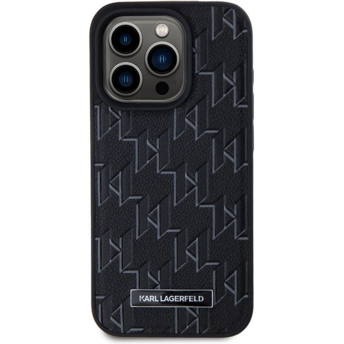 Apple iPhone 15 Pro Max (6.7) Kılıf Karl Lagerfeld Orjinal Lisanslı Magsafe Şarj Özellikli KL Yazılı Hot Stamp Kapak - Siyah