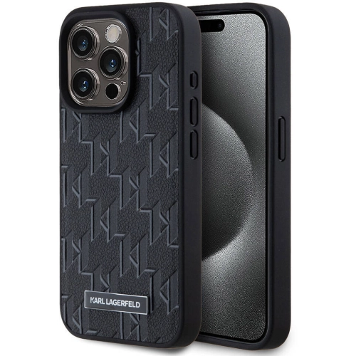 Apple iPhone 15 Pro Max (6.7) Kılıf Karl Lagerfeld Orjinal Lisanslı Magsafe Şarj Özellikli KL Yazılı Hot Stamp Kapak - Siyah