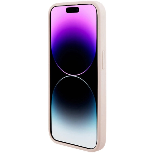 Apple iPhone 15 Pro Max (6.7) Kılıf Karl Lagerfeld Orjinal Lisanslı Metal Yazı Logolu Dikişli Logo Arka Yüzey Kapitone Kapak - Pembe