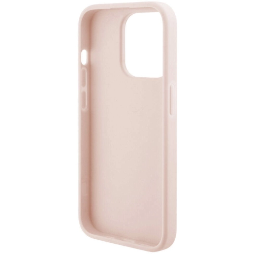 Apple iPhone 15 Pro Max (6.7) Kılıf Karl Lagerfeld Orjinal Lisanslı Metal Yazı Logolu Dikişli Logo Arka Yüzey Kapitone Kapak - Pembe