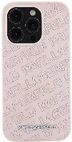 Apple iPhone 15 Pro Max (6.7) Kılıf Karl Lagerfeld Orjinal Lisanslı Metal Yazı Logolu Dikişli Logo Arka Yüzey Kapitone Kapak - Pembe