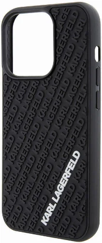 Apple iPhone 15 Pro Max (6.7) Kılıf Karl Lagerfeld Silikon 3D Multi Logo Orjinal Lisanslı Kapak - Siyah