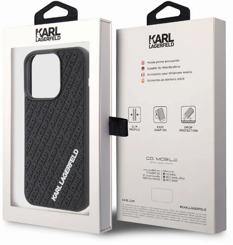 Apple iPhone 15 Pro Max (6.7) Kılıf Karl Lagerfeld Silikon 3D Multi Logo Orjinal Lisanslı Kapak - Siyah