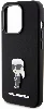 Apple iPhone 15 Pro Max (6.7) Kılıf Karl Lagerfeld Silikon İkonik Metal Logo Orjinal Lisanslı Kapak - Siyah