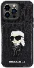 Apple iPhone 15 Pro Max (6.7) Kılıf Karl Lagerfeld Standlı Kartlıklı Saffiano Monogram İkonik Metal Logo Orjinal Lisanslı Kapak - Siyah