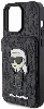 Apple iPhone 15 Pro Max (6.7) Kılıf Karl Lagerfeld Standlı Kartlıklı Saffiano Monogram İkonik Metal Logo Orjinal Lisanslı Kapak - Siyah