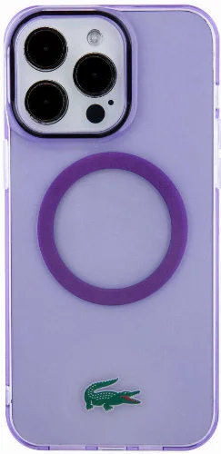 Apple iPhone 15 Pro Max Kılıf Lacoste Orjinal Lisanslı Magsafe Şarj Özellikli İkonik Timsah Logolu Hard Parme Kapak - Mor